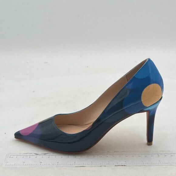 YDN Navy Polka Dot Chic Pointed Closed Toe Stiletto Heel Pump Slide Dress Shoes - Picture 2 of 8